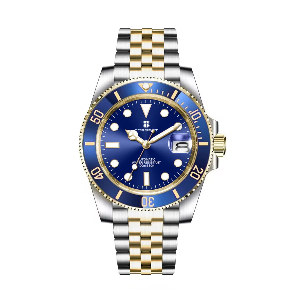 40mm Corgeut Watch Man100M Waterproof Sapphire Glass Two Tone Gold nh35 Mechanical Automatic Wristwatches for Men Reloj 40MM