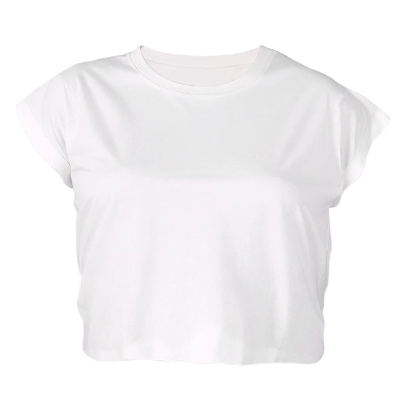 Woman Clothes Summer 2026 O-neck Batwing Sleeve Crop Top Solid Color Loose Female Clothing Sexy Y2k T-shirt Comfortable Elastic