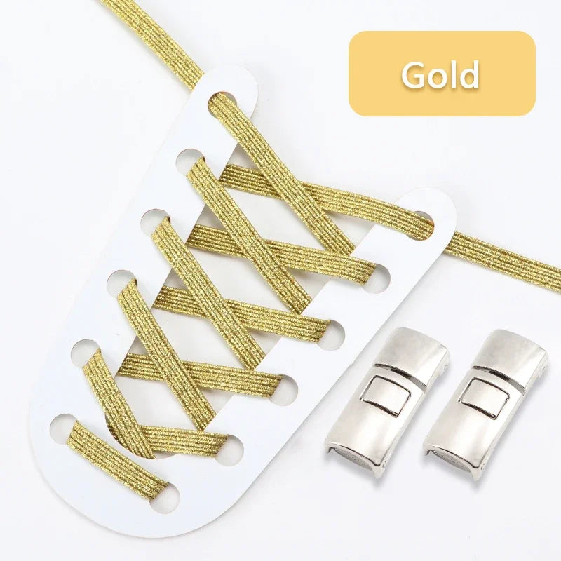 No Tie Shoelaces Flat Elastic Shoe Laces Candy Rainbow Gold Glitter Rubber Bands Cross Lock Shoelace for Sneakers Adults Kids
