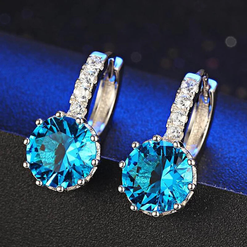 Big Sale 925 Sterling Silver Loop Hoop Earrings Candy Color Cubic Zircon Charms Women Jewelry Wedding Accessory Brincos