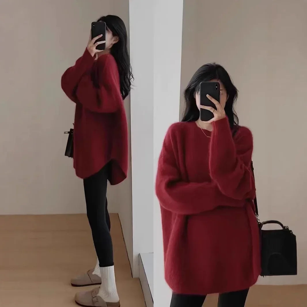 겨울 스웨터 Ladies' Lazy Sle Knitted Sweater Autumn Winter Faionable Base Layer Irt Inner Wear Mermaid Color Matching Top