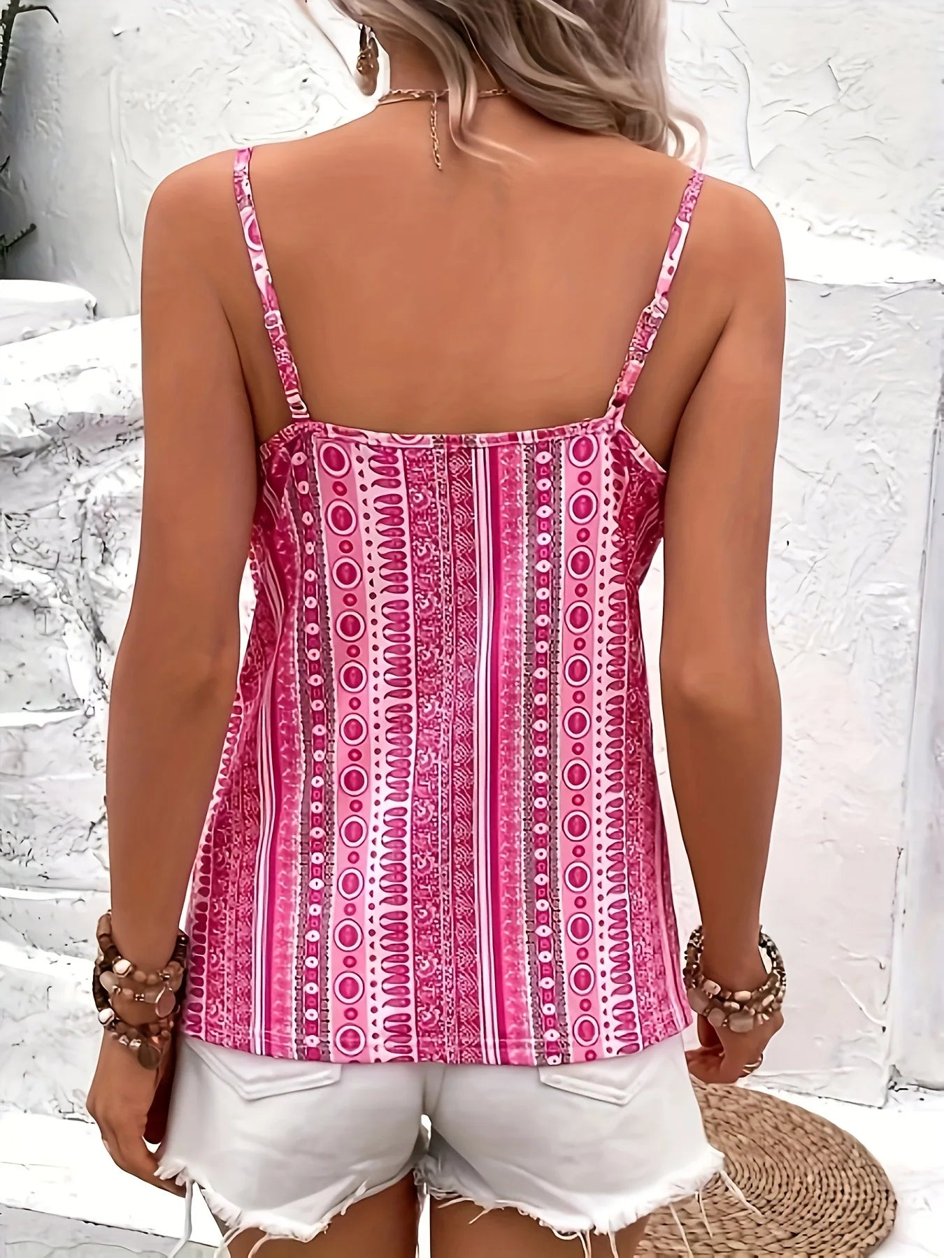 European and American new ethnic retro style spaghetti print chain print knot vest sexy V-neck small suspender top for women