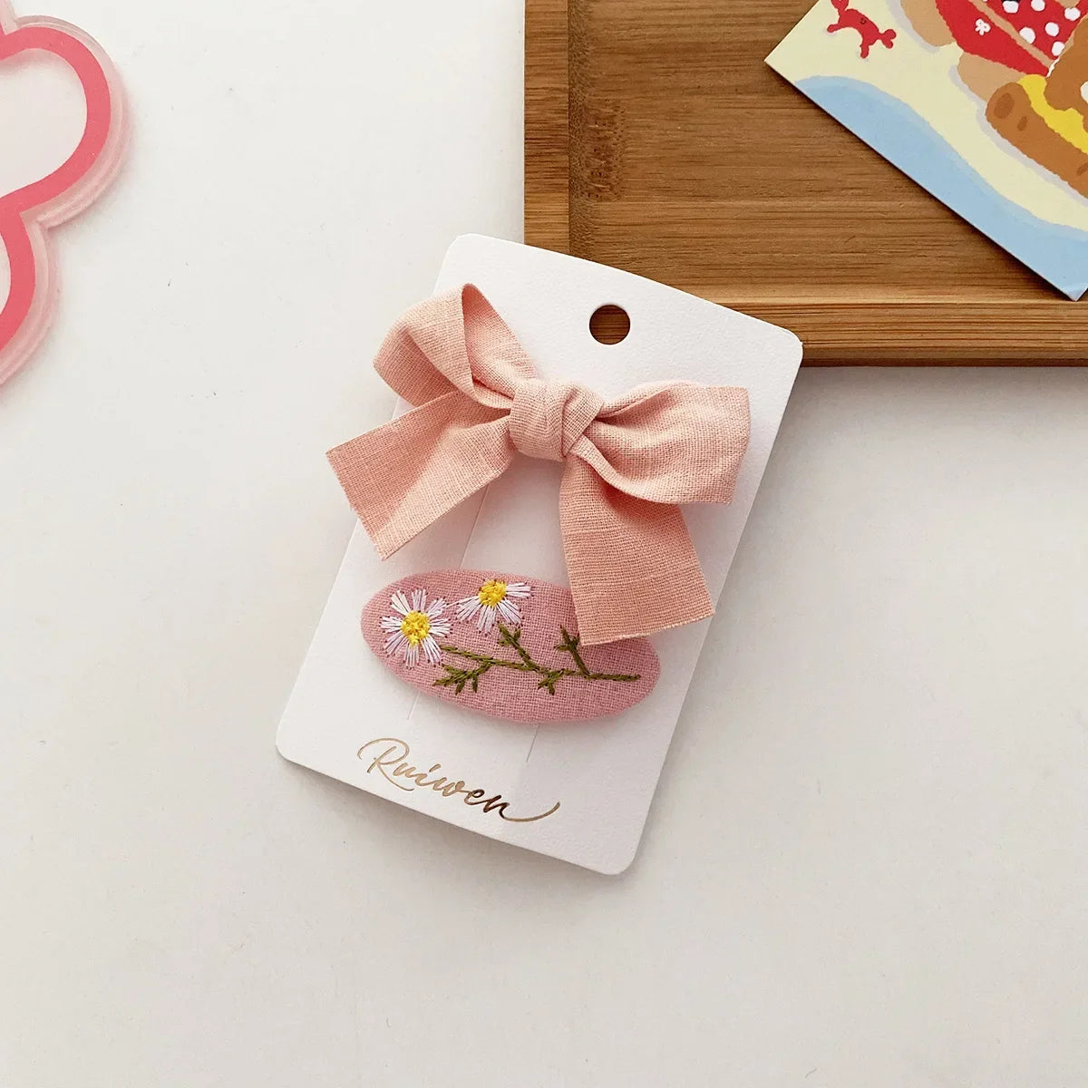2PCS Sweet Little Girl Bowknot Hair Clips Solid Color Korean Mini Kids Embroidery Barrettes Princess Baby Clamp Hair Accessories