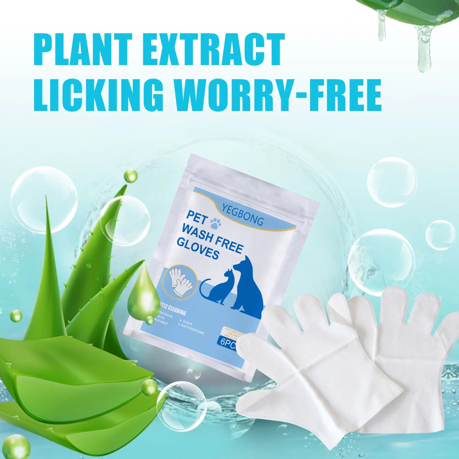 Pet Wash Free Cleaning Gloves Towels Removing Stubborn Dirt Eliminating Odors Smoothing Hair No Rinse Washing Gloves Towels 6pcs