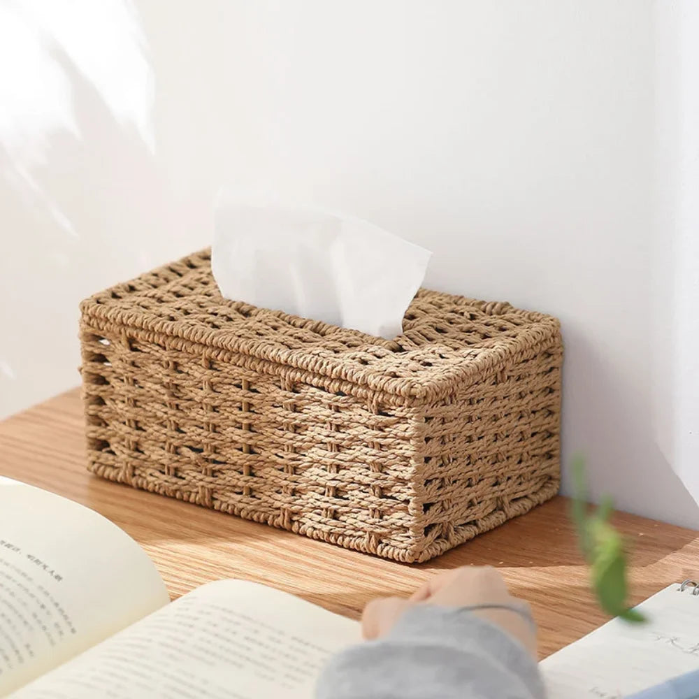 Tissue Box Handmade Woven Tissue Box Vintage Napkin Holder High Appearance Tissue Paper Holder Living Room Table Decoration
