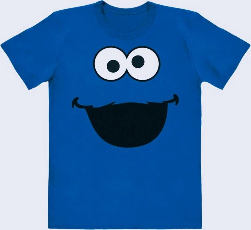 Men's T-shirt, Sesame Street,Sesame Street Cookie Monster Om Nom Face T-Shirt S-4XL, Royal Cotton Spring Summer