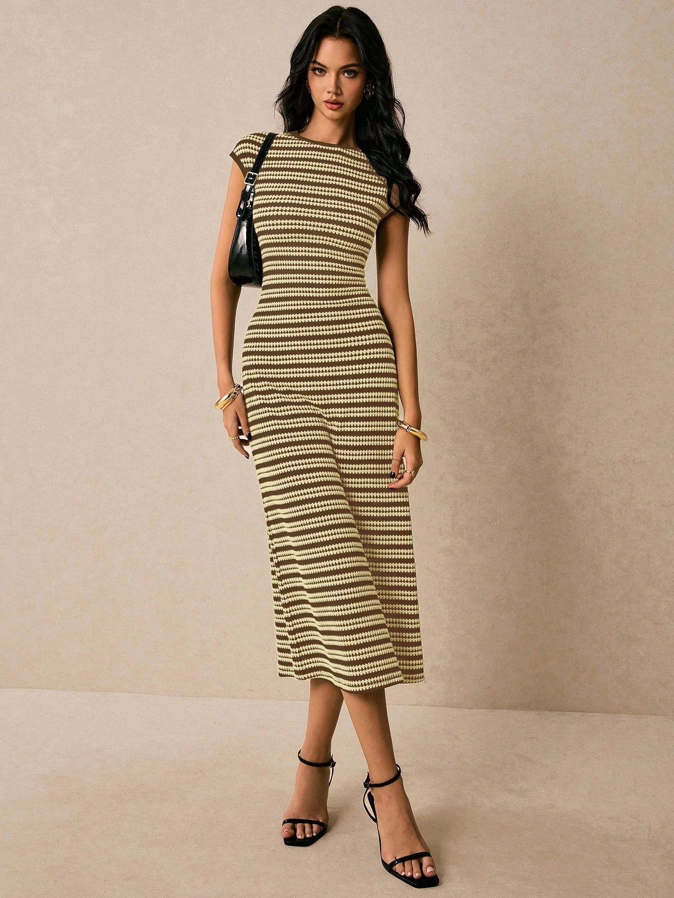 European and American striped knitted dress sleeveless slim fit one step skirt mid length women's clothing