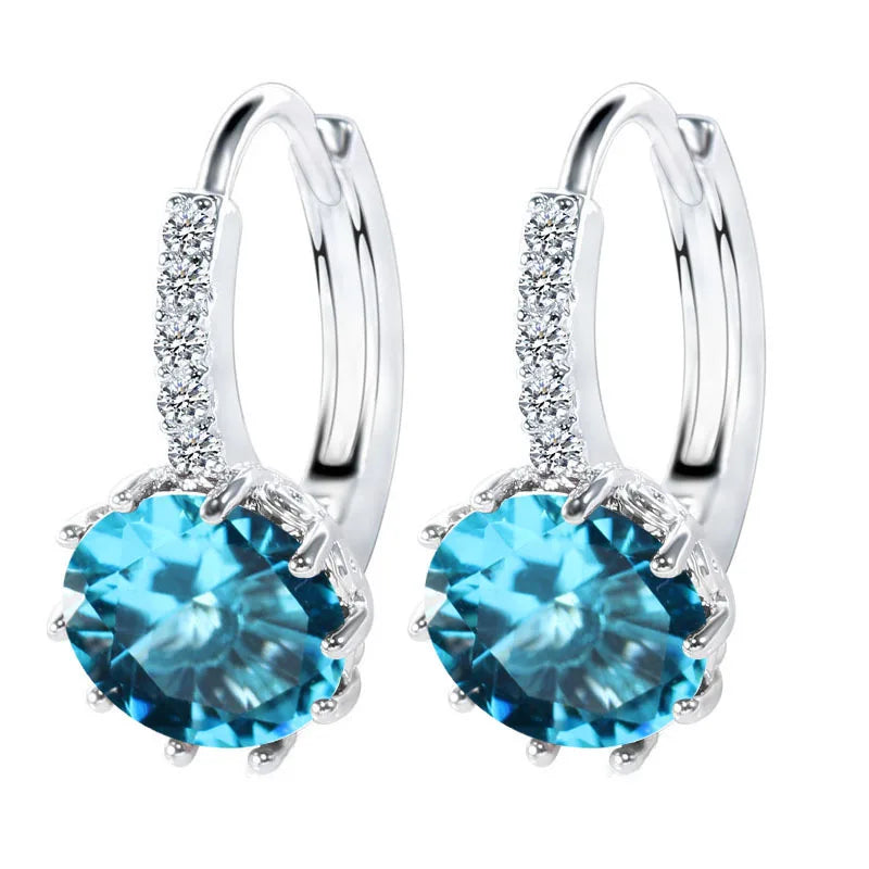 Big Sale 925 Sterling Silver Loop Hoop Earrings Candy Color Cubic Zircon Charms Women Jewelry Wedding Accessory Brincos