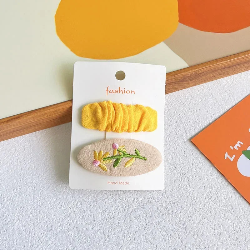 2PCS Sweet Little Girl Bowknot Hair Clips Solid Color Korean Mini Kids Embroidery Barrettes Princess Baby Clamp Hair Accessories