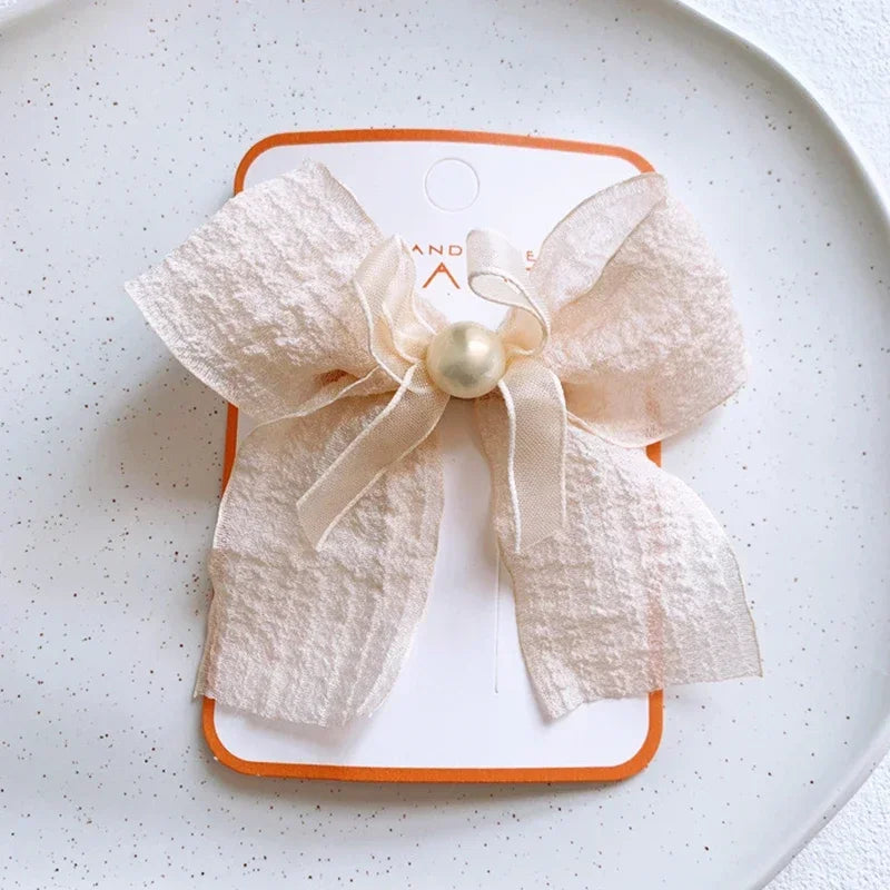 2PCS Sweet Little Girl Bowknot Hair Clips Solid Color Korean Mini Kids Embroidery Barrettes Princess Baby Clamp Hair Accessories