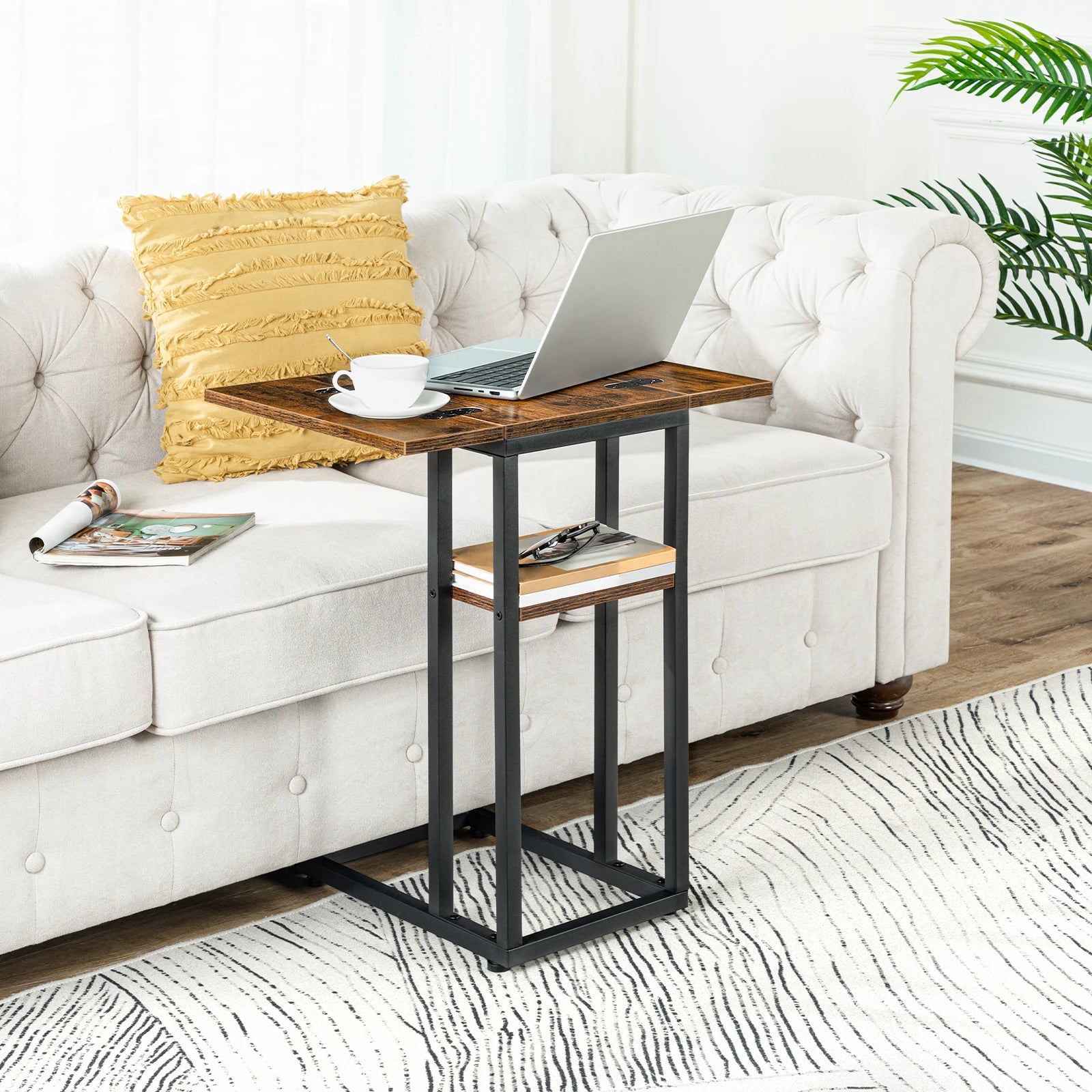 C Shaped Side Table, Foldable Sofa Side Table, Bedside Snack Table Laptop Holder Table for Sofa, Small Spaces Small Coffee Table