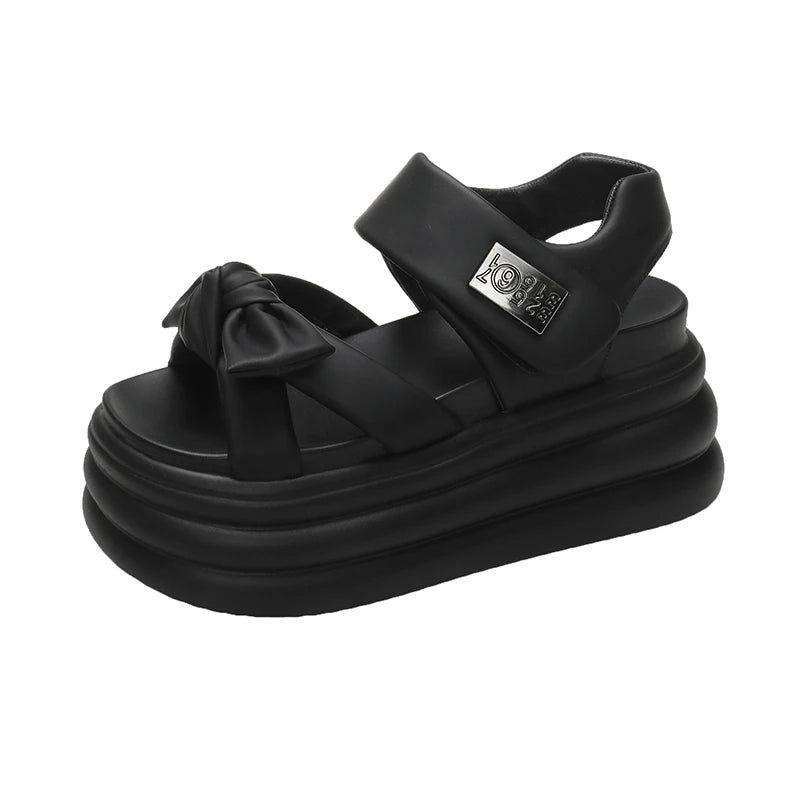 High Platform Sandals Women 2025 Summer Breathable 8CM High Heels Ladies Leather Sneakers Wedges Chunky Slippers Sandalias Mujer