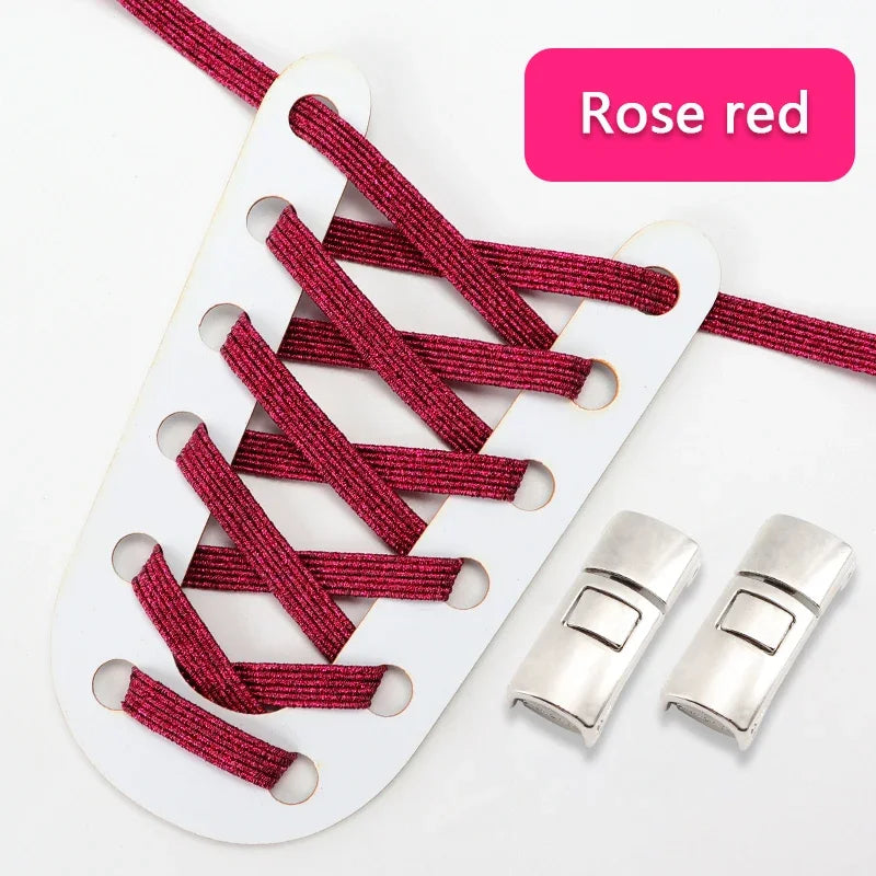 No Tie Shoelaces Flat Elastic Shoe Laces Candy Rainbow Gold Glitter Rubber Bands Cross Lock Shoelace for Sneakers Adults Kids