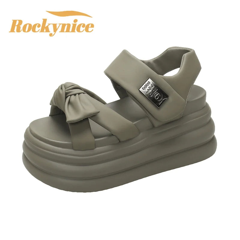 High Platform Sandals Women 2025 Summer Breathable 8CM High Heels Ladies Leather Sneakers Wedges Chunky Slippers Sandalias Mujer