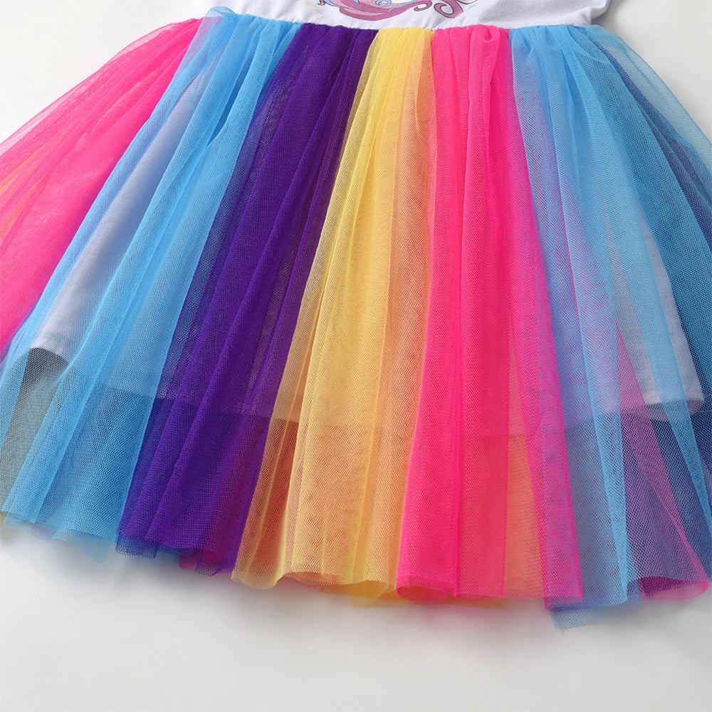 DXTON Sleeveless Summer Girls Dresses Ruffled Kids Princess Tutu Dress Patchwork Color Tulle Children Holiday Party Dress Clothe