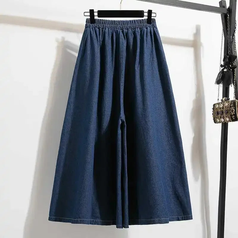 High Waist Wide Leg Jeans Skirt Mid-Length plus Size Women's Autumn Fashion A- Line Nine-Piece Pants Chinese Brand AE Stock