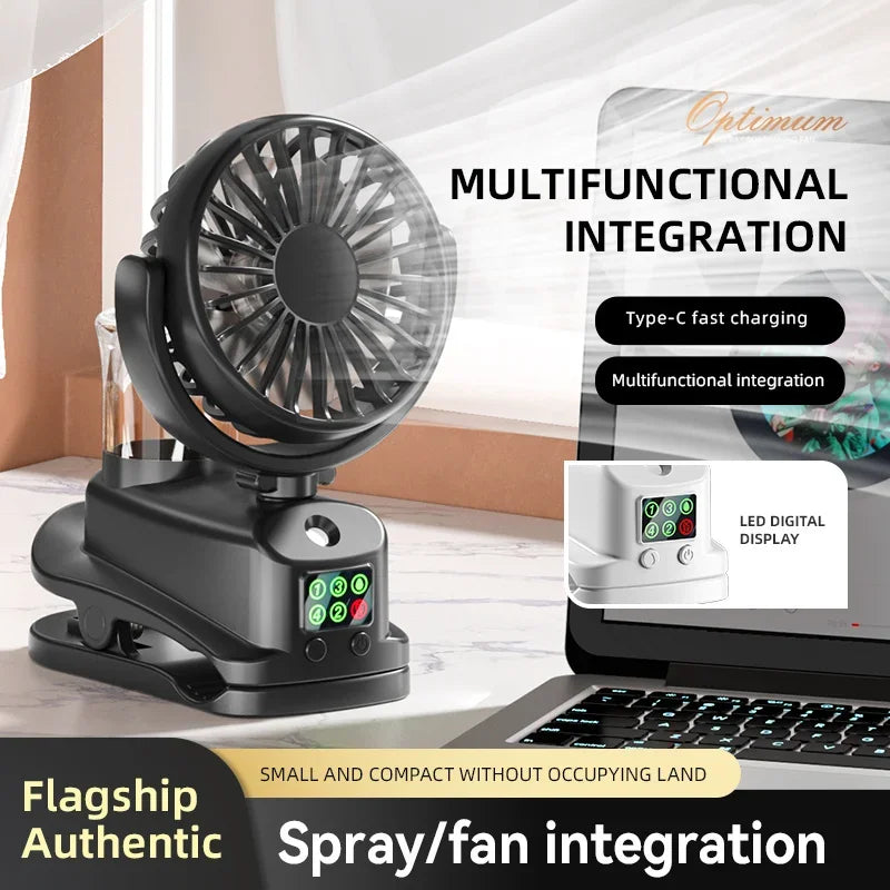 New Mini Fan Refrigerating Clip Spray Fan Rechargeable Office Dormitory Outdoor Multi-Functional Desktop Clip Fan Moisturizing