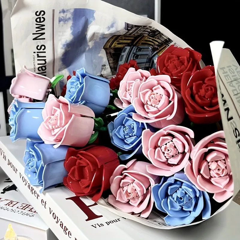 KNEW BUILT 3D Rose Building Blocks Toys-Everlasting Love,Perfect Valentine's Gift ,DIY Flower Home/Desk Decor,Simple Assembly