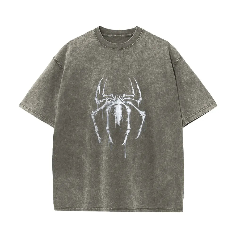 Men's Wash Shirts Vintage Spider Graphic Washed Shirt Colorse Spider Shirt Retro Training Shirt Retro Hero Shirt
