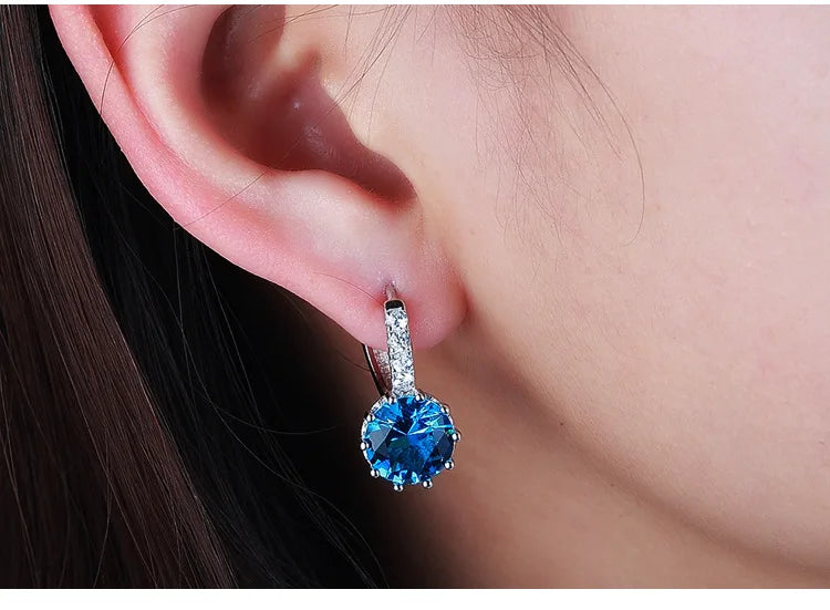Big Sale 925 Sterling Silver Loop Hoop Earrings Candy Color Cubic Zircon Charms Women Jewelry Wedding Accessory Brincos