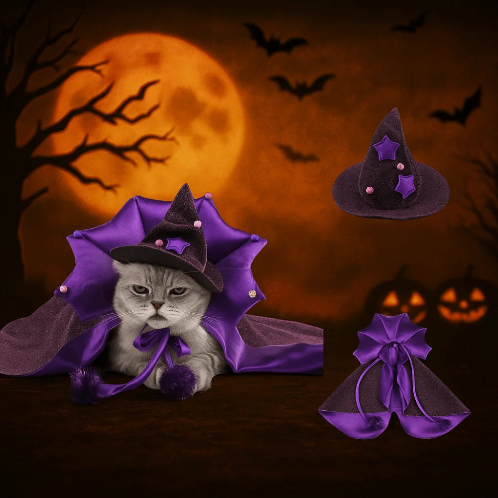 Funny Star Pet Witch Cloak Cloth Purple Halloween Pet Cloak Soft Pet Clothes Dog Witch Costume Cat
