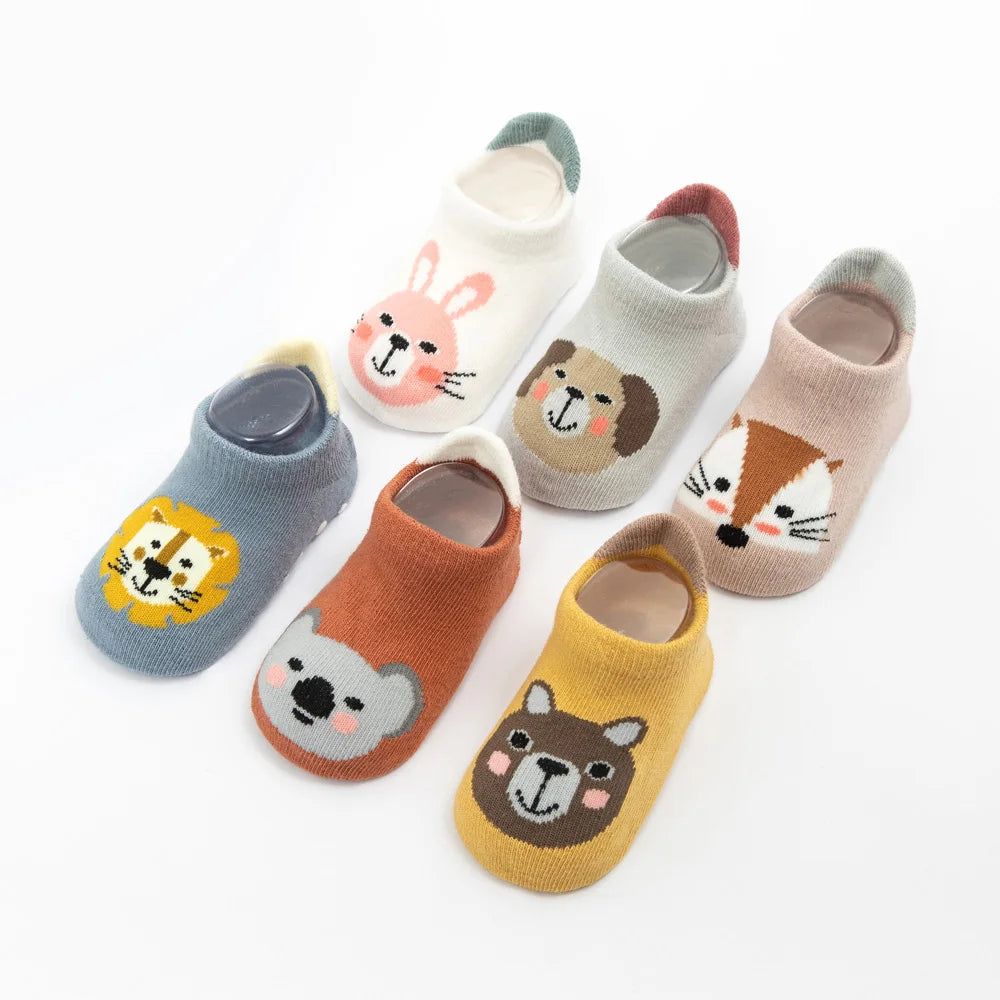 6 Pairs Boys Girls Kids Cartoon Animal Pattern Cute Socks Anti-skid Socks Toddlers Baby Floor Socks
