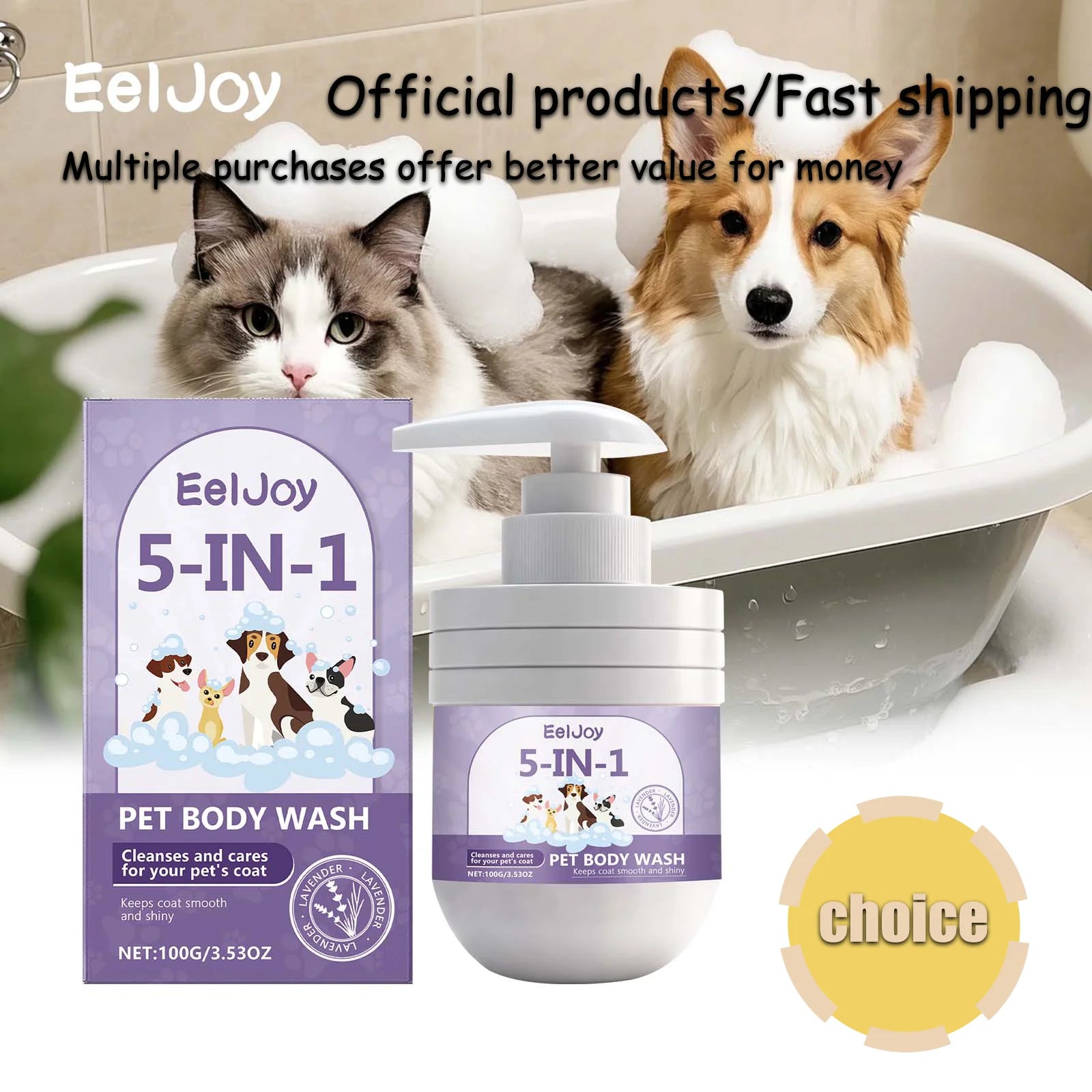 EelJoy 5-in-1 Pet Shampoo Gentle Fur Cleaning And Care Maintains Smooth Shiny Coat for Pets
