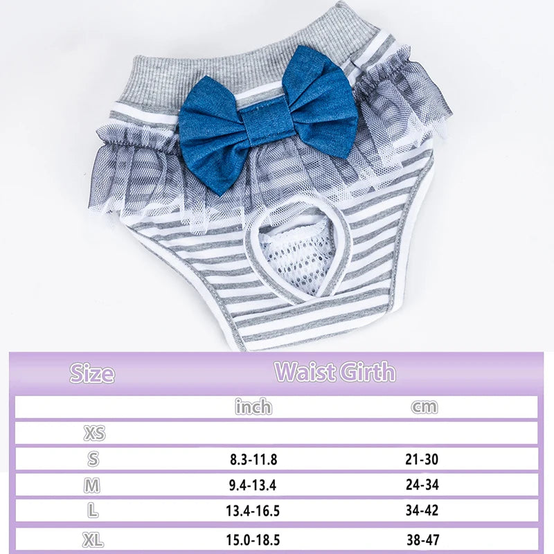 Pet Physiological Pants Reusable Cotton Puppy Bowknot Diaper Pet Sanitary Panties Female Pet Underwear Clothing Washable