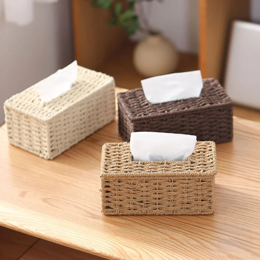 Tissue Box Handmade Woven Tissue Box Vintage Napkin Holder High Appearance Tissue Paper Holder Living Room Table Decoration