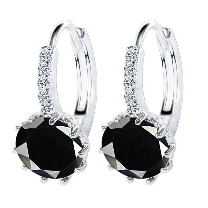 Big Sale 925 Sterling Silver Loop Hoop Earrings Candy Color Cubic Zircon Charms Women Jewelry Wedding Accessory Brincos