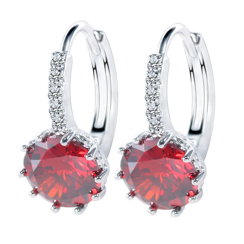 Big Sale 925 Sterling Silver Loop Hoop Earrings Candy Color Cubic Zircon Charms Women Jewelry Wedding Accessory Brincos