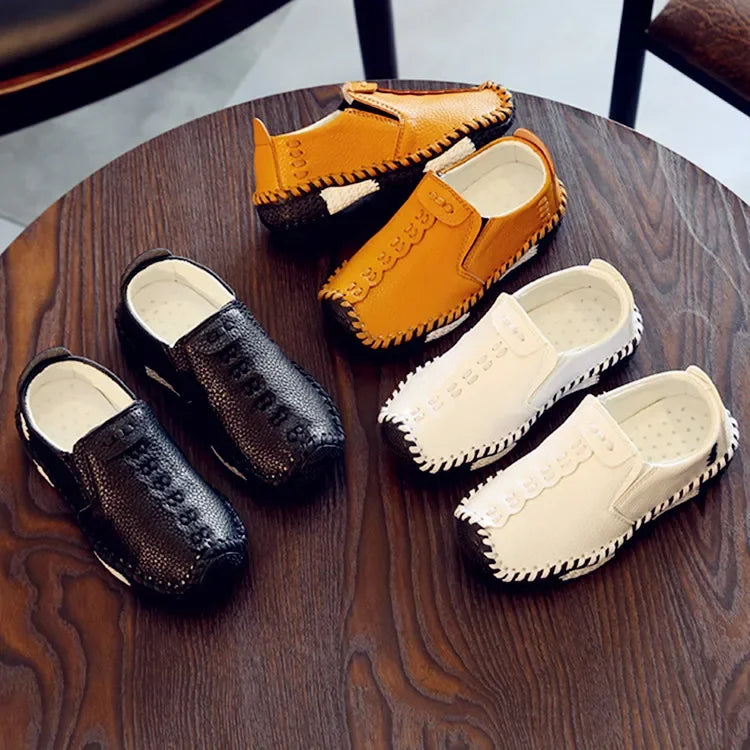 Children England Style Boys Leather Shoes Baby Fashion Sewing Casual Shoes PU Leather Autumn Soft Sole Sneakers Slip On B06061