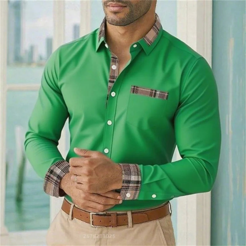 2025 men's lapel long-sleeved button-down casual shirt soft and comfortable daily vacation outdoor office high-quality tops