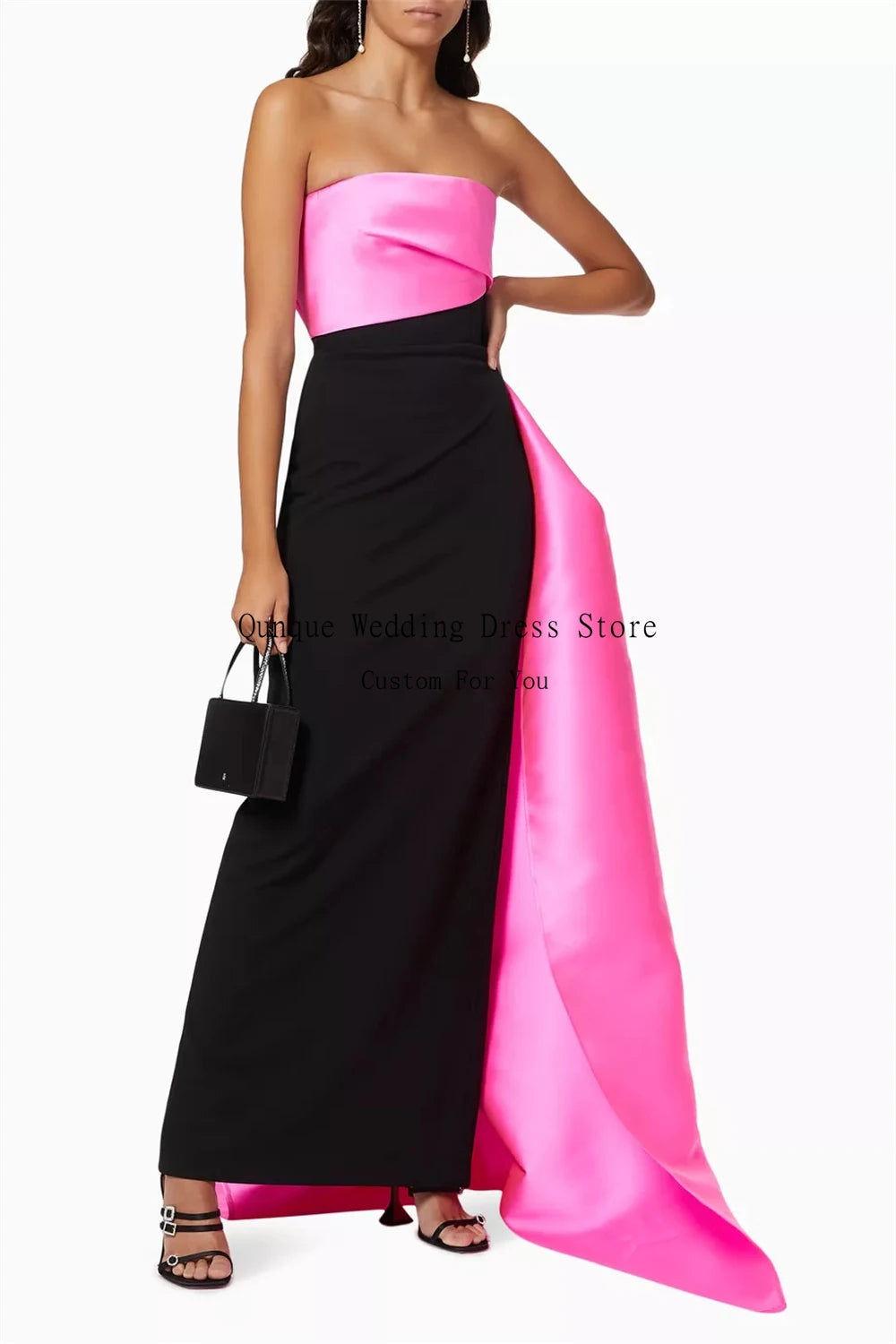 Qunque Mermaid Prom Dresses for Women Off Shoulder Satin Pleat Customized Evening Dresses Wedding Guest Dress Vestidos De Gala
