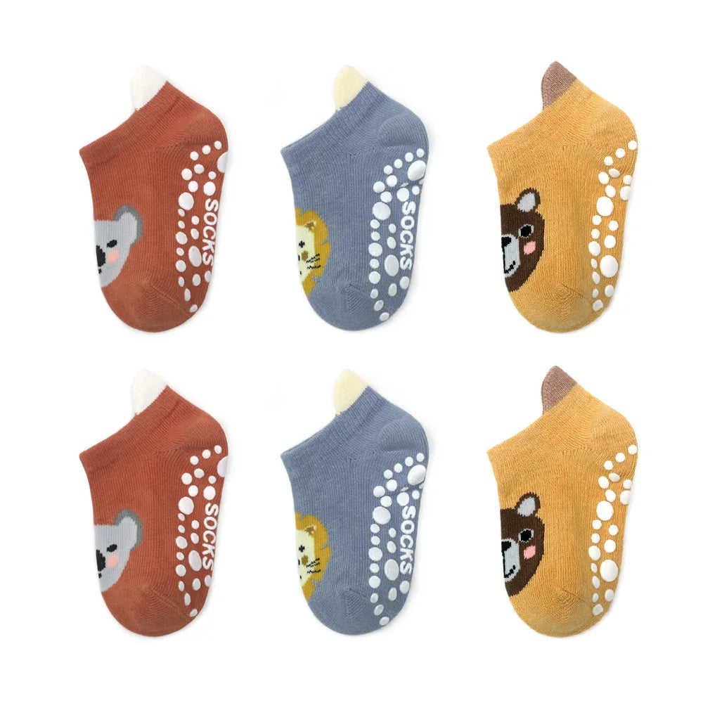 6 Pairs Boys Girls Kids Cartoon Animal Pattern Cute Socks Anti-skid Socks Toddlers Baby Floor Socks