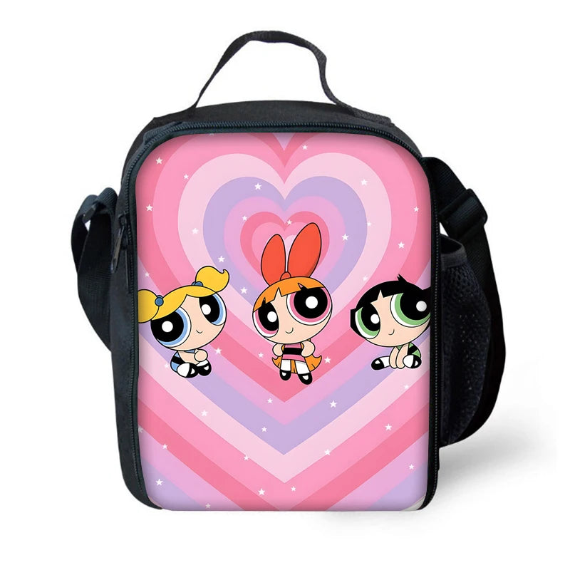 Child Cute Anime Powerpuffs Girlss School Backpack with Lunch Bags ,Pencil Bags ,School Bags for Boys Girls Best Gift