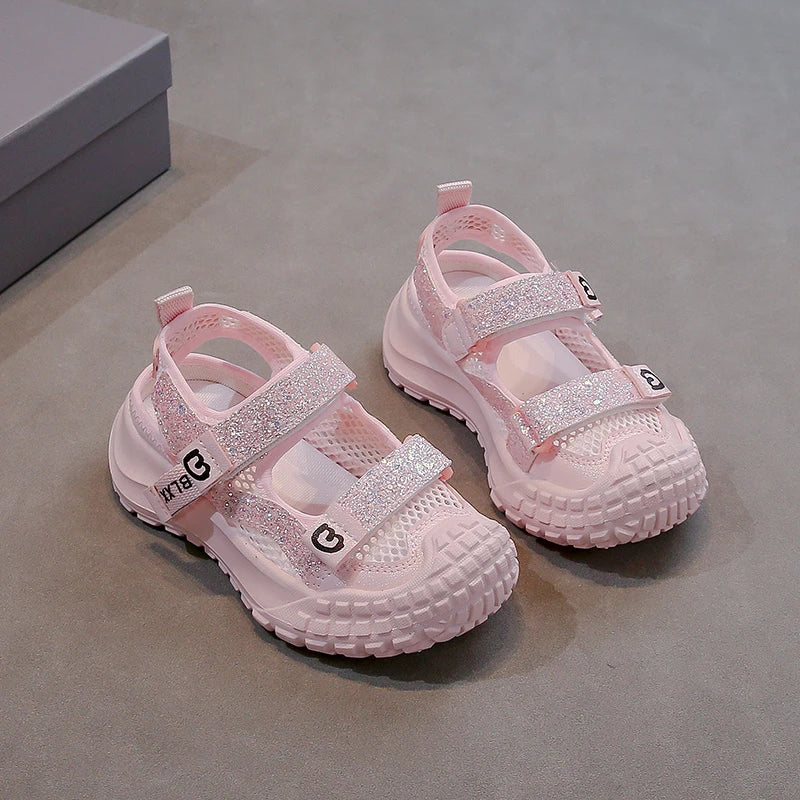 Summer Girls' Sports Sandals Comfortable and Soft Non-Slip and Breathable Outdoor Sports Sandals with Rhinestone Decorations