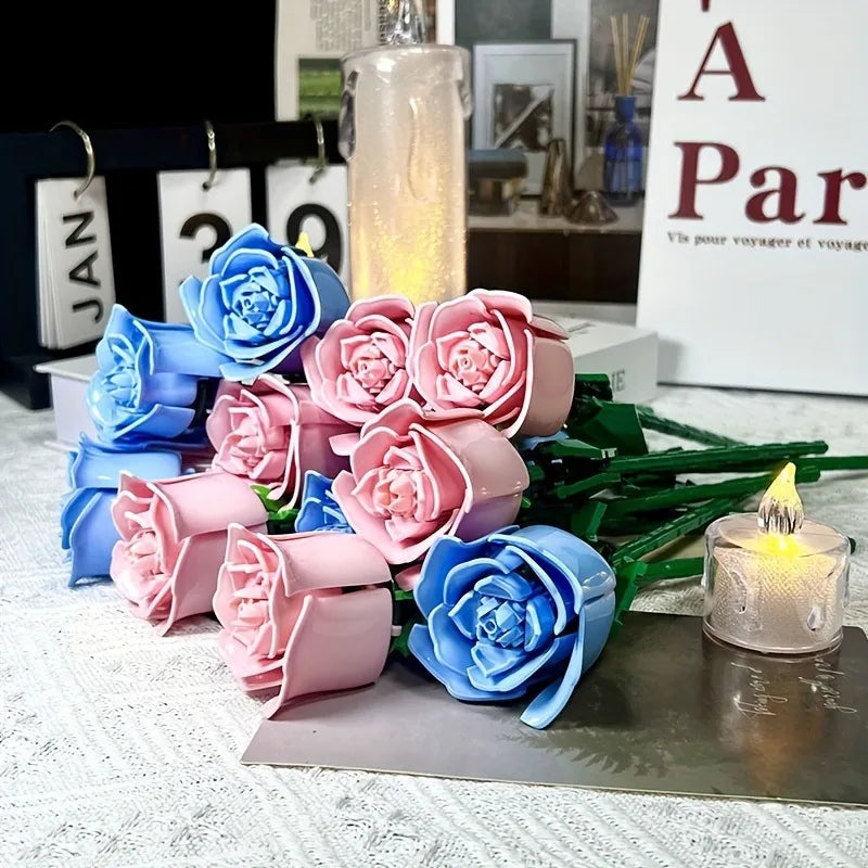 KNEW BUILT 3D Rose Building Blocks Toys-Everlasting Love,Perfect Valentine's Gift ,DIY Flower Home/Desk Decor,Simple Assembly