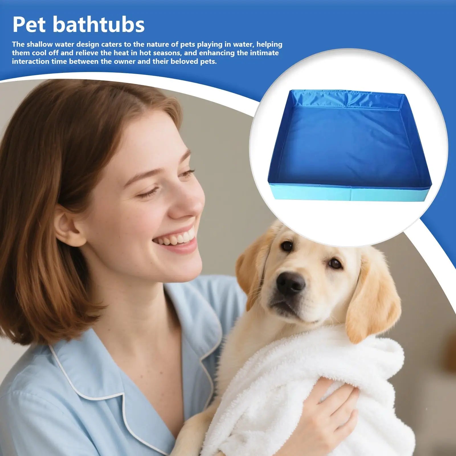 Pet Bath Pool PVC Foldable Dog Bath Tub Square-Shaped Anti-Slip bottom Save Space Pet interaction Bathing Tub for Garden Outdoor