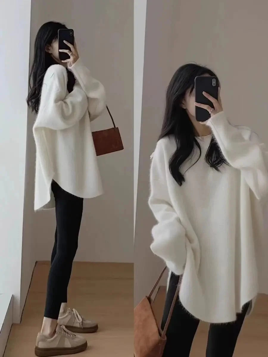 겨울 스웨터 Ladies' Lazy Sle Knitted Sweater Autumn Winter Faionable Base Layer Irt Inner Wear Mermaid Color Matching Top