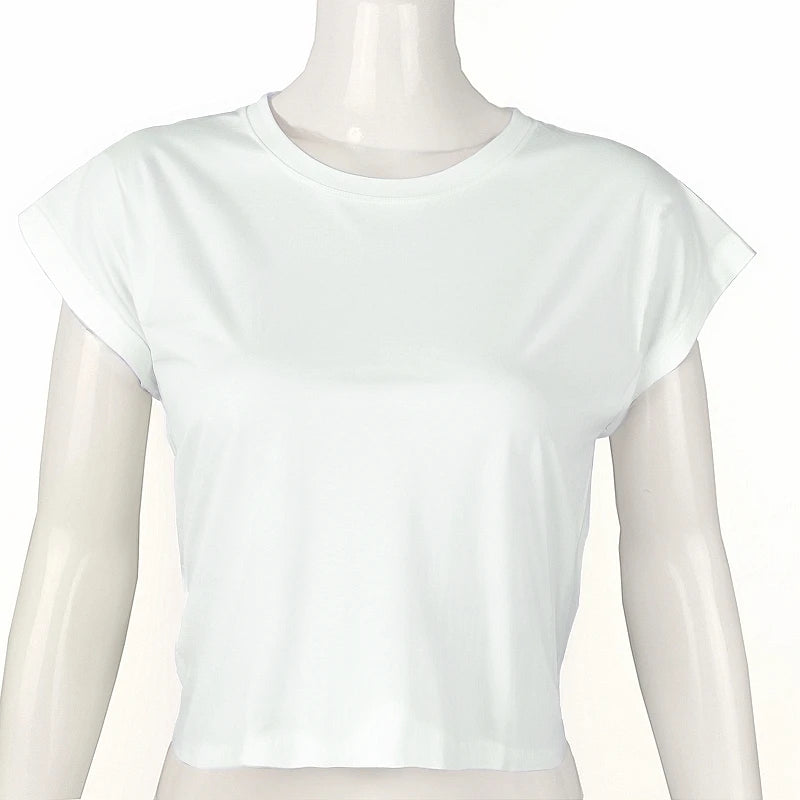 Woman Clothes Summer 2026 O-neck Batwing Sleeve Crop Top Solid Color Loose Female Clothing Sexy Y2k T-shirt Comfortable Elastic