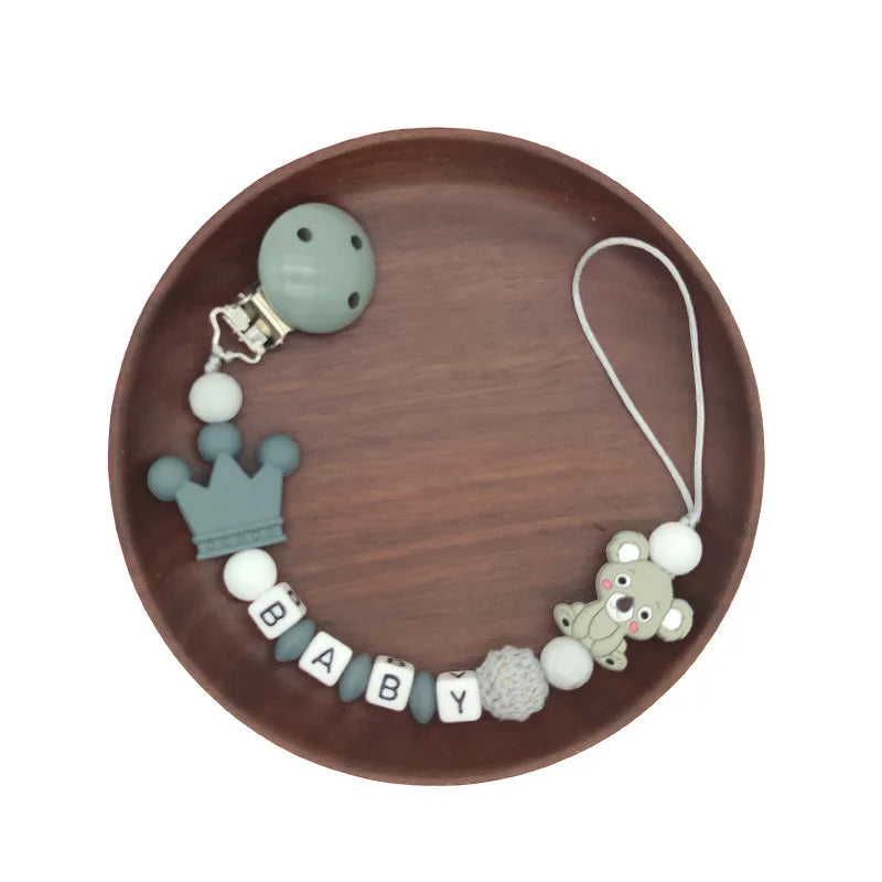 Handmade Silicone Baby Wooden Dummy Pacifier Clip Safe Teething Chain Teether Pacifier Chain