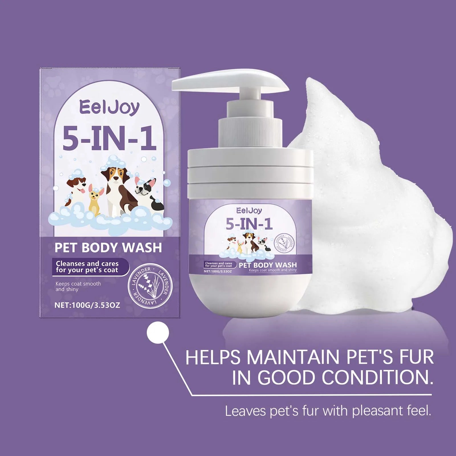 EelJoy 5-in-1 Pet Shampoo Gentle Fur Cleaning And Care Maintains Smooth Shiny Coat for Pets