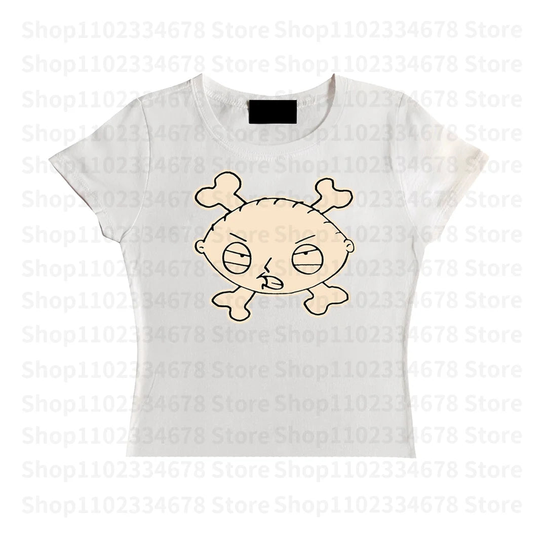 2000s Cute Womens Printed Aesthetic Fairy Crop Tops Y2k Clothes Punk Streetwear Sweet Emo Girls Sexy T-Shirts Graphic Baby Tees
