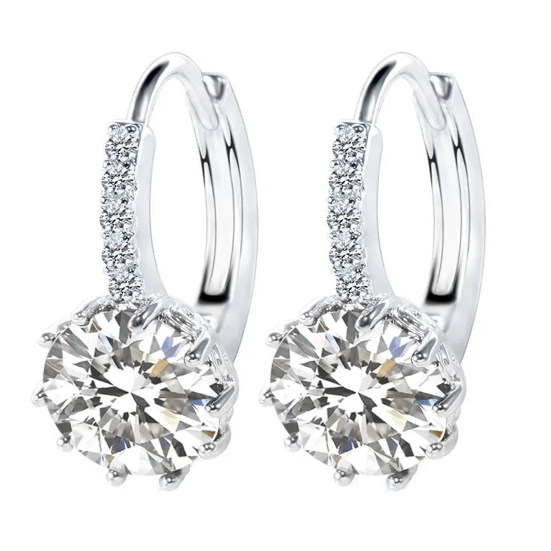 Big Sale 925 Sterling Silver Loop Hoop Earrings Candy Color Cubic Zircon Charms Women Jewelry Wedding Accessory Brincos