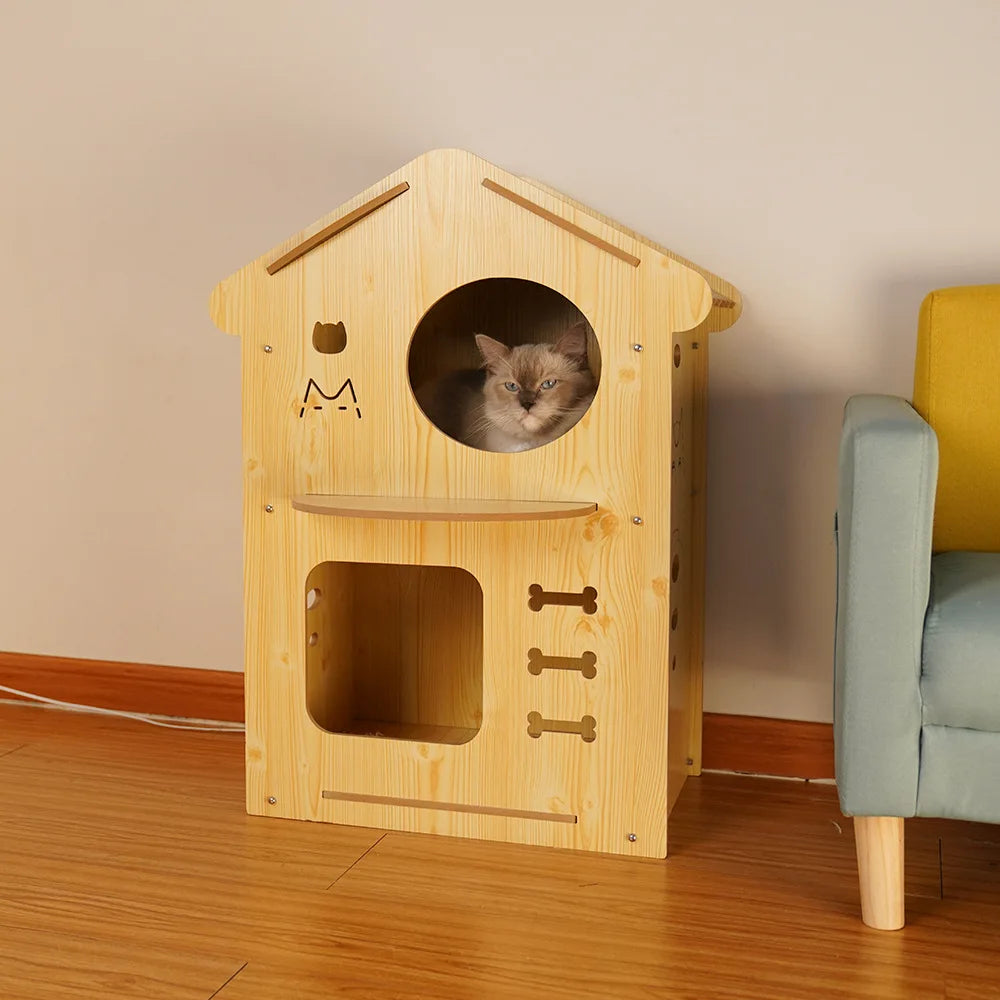 Pet Villa Wooden House Bedroom Home Wooden Splicing Assembly Cat and Dog Universal Villa House Indoor Pet Items